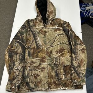 Realtree Camo Hunting Jacket Mens Medium Brown Excellent AP Hooded Parka